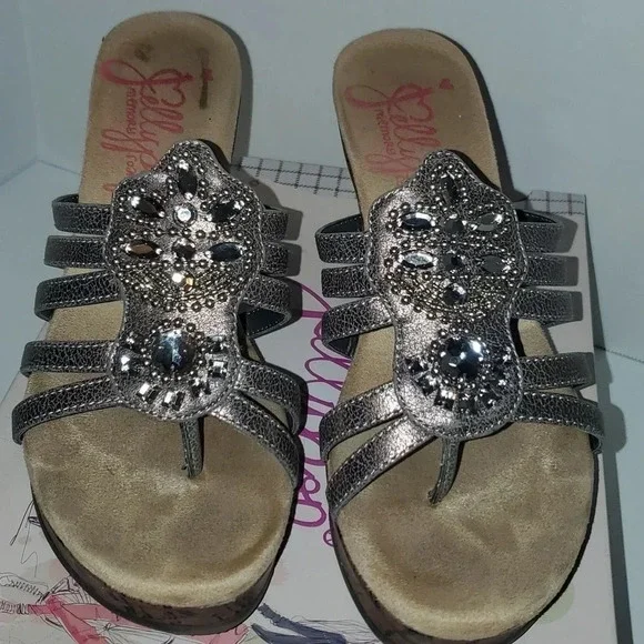 Jelly Pop Memory Foam Pheonix Jewel Slide  Stud Wedge Sandals Size 9.5 - Picture 2 of 11